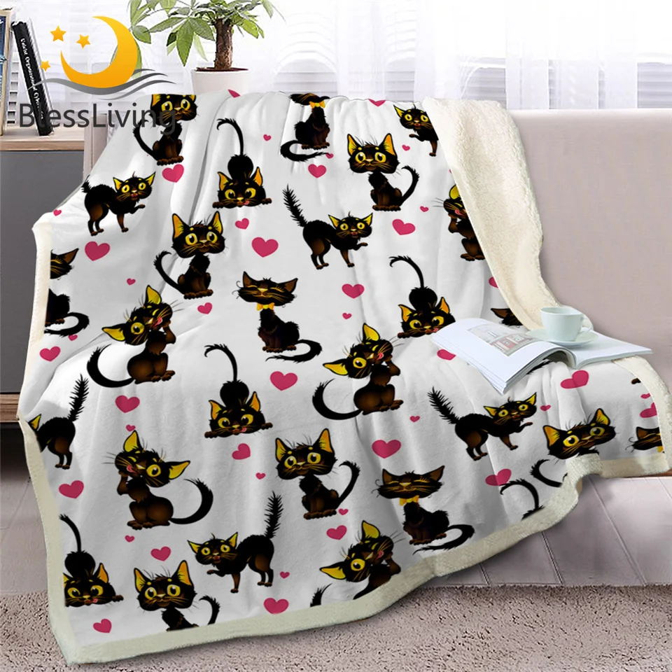BlessLiving Black Cat Sherpa Blanket for Beds Lovely Animal Throw Blanket Kids Plush Bedspreads Heart White Cartoon Bedding
BlessLiving Black Cat Sherpa Blanket for Beds Lovely Animal Throw Blanket Kids Plush Bedspreads Heart White Cartoon Bedding