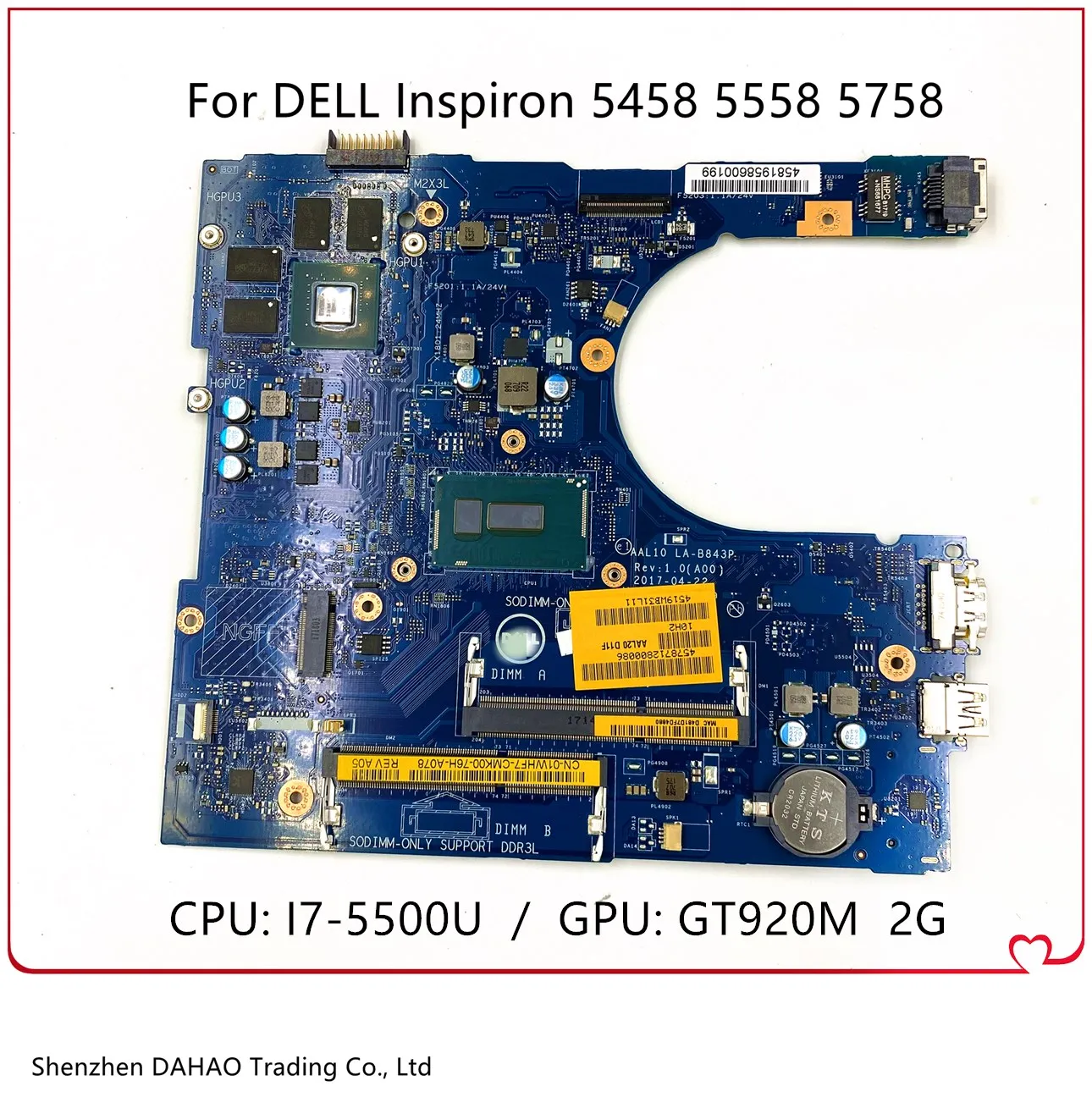 CN-0VFD5V 0VFD5V 0V2X3C LA-B843P для DELL Inspiron 5458 5558 5758 материнская плата портативного компьютера с i7-5500U GT920M 2G-GPU 100% полностью тест
CN-0VFD5V 0VFD5V 0V2X3C LA-B843P для DELL Inspiron 5458 5558 5758 материнская плата портативного компьютера с i7-5500U GT920M 2G-GPU 100% полностью тест