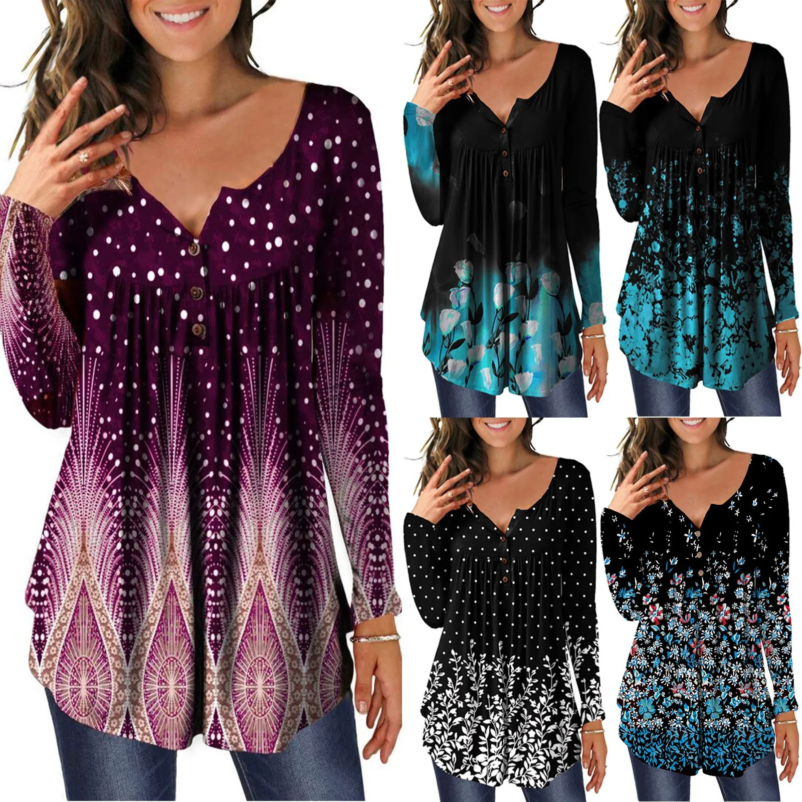 S-XXL temperament 3D printed shirt Fashion Womens Round Neck Printed Buttons Long Sleeve Asymmetric Hem Top womens clothes F4
S-XXL temperament 3D printed shirt Fashion Womens Round Neck Printed Buttons Long Sleeve Asymmetric Hem Top womens clothes F4