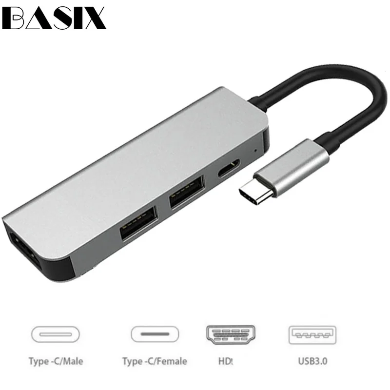 Basix USB C концентратор к HDMI-совместимый адаптер Thunderbolt 3 для MacBook Samsung Galaxy S9 Huawei P20 Mate 20