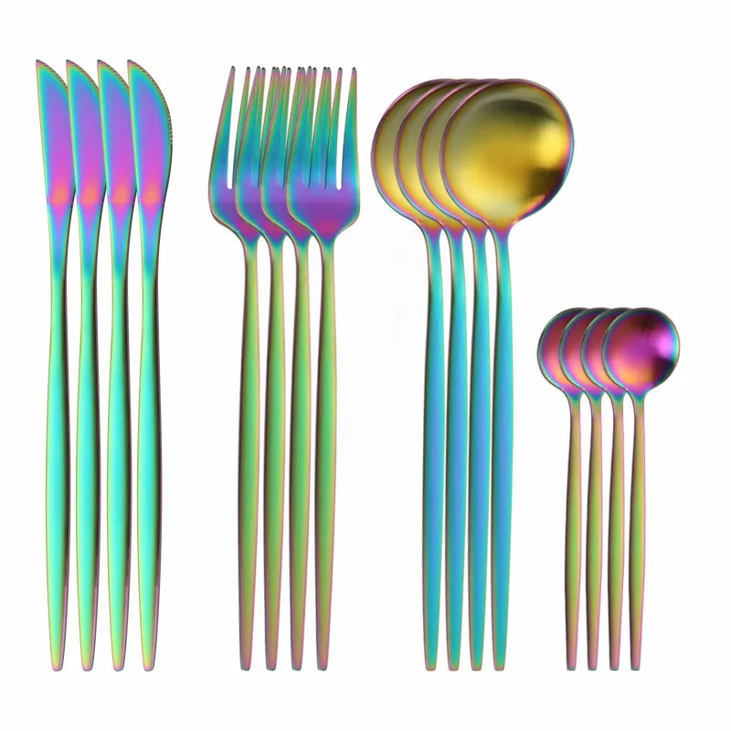 Dinnerware 16pcs Matte Dinner Set Complete Cutlery Rainbow Cutlery Set Stainless Steel Kitchen Tableware Spoon Fork Knife Set
Dinnerware 16pcs Matte Dinner Set Complete Cutlery Rainbow Cutlery Set Stainless Steel Kitchen Tableware Spoon Fork Knife Set