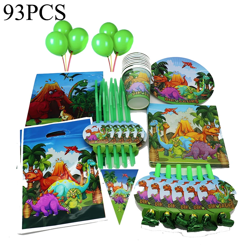 

93pcs Dinosaur Birthday Party Decorations Disposable Tableware Set Plates Cups Napkins Tablecloths Straws Boy Birthday Supplies