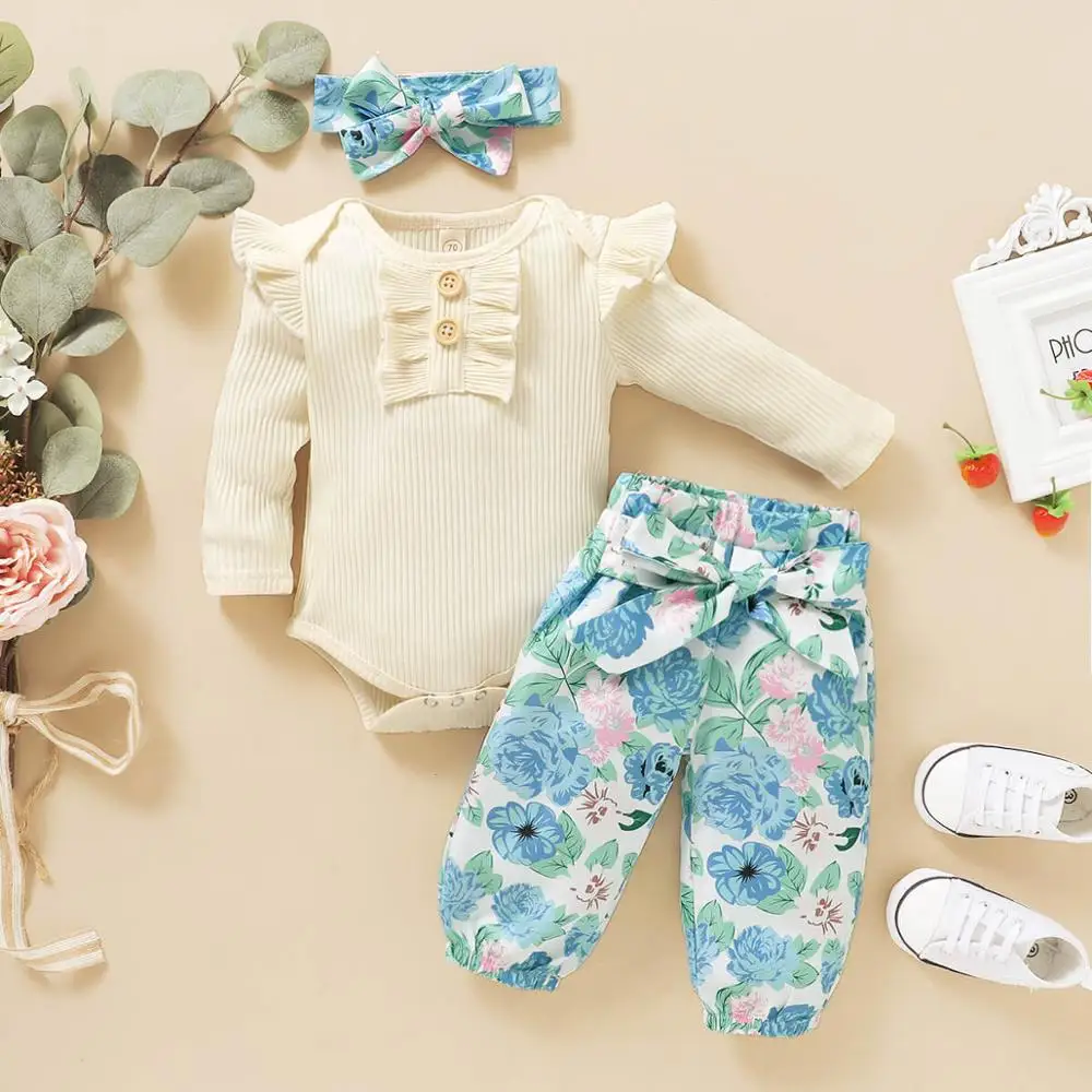 Baby Girl Outfits Newborn Baby Long Sleeve Romper And Blue Floral Pants With Headband Set Toddler Girls Spring Clothes Set
Baby Girl Outfits Newborn Baby Long Sleeve Romper And Blue Floral Pants With Headband Set Toddler Girls Spring Clothes Set