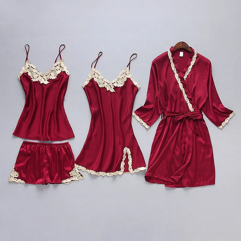 Summer New 4 Pcs Set Women Pyjama High Quality Lace Sexy Sleepwear With Chest Pad Pajamas
Summer New 4 Pcs Set Women Pyjama High Quality Lace Sexy Sleepwear With Chest Pad Pajamas