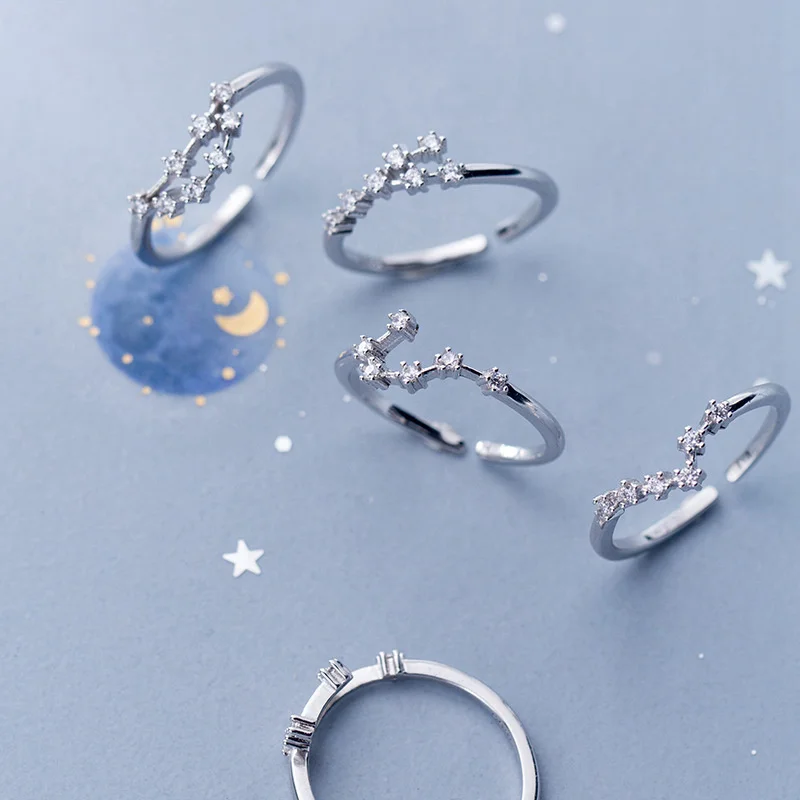 Fashion Constellation Zodiac Star Zircon Open Rings For Women Shine Silver Color Finger Jewelry Taurus Aries Birthday Gilrs Gift
Fashion Constellation Zodiac Star Zircon Open Rings For Women Shine Silver Color Finger Jewelry Taurus Aries Birthday Gilrs Gift