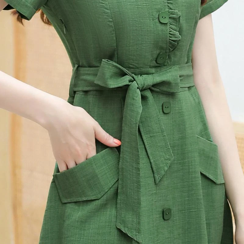Summer Casual Solid Cotton Linen Dress Women Plus Size 4XL Elegant Short Sleeve Party Dress Vintage Ruffles lace-up A-Line dress
Summer Casual Solid Cotton Linen Dress Women Plus Size 4XL Elegant Short Sleeve Party Dress Vintage Ruffles lace-up A-Line dress
