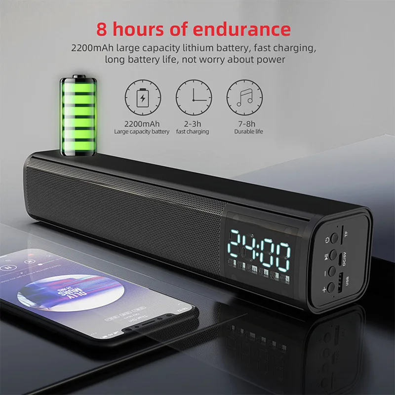 S8 Wireless Bar Desktop Bluetooth Speaker, Dual Speaker Subwoofer Alarm Clock Sound, Support For Radio, TF Card Playback
S8 Wireless Bar Desktop Bluetooth Speaker, Dual Speaker Subwoofer Alarm Clock Sound, Support For Radio, TF Card Playback