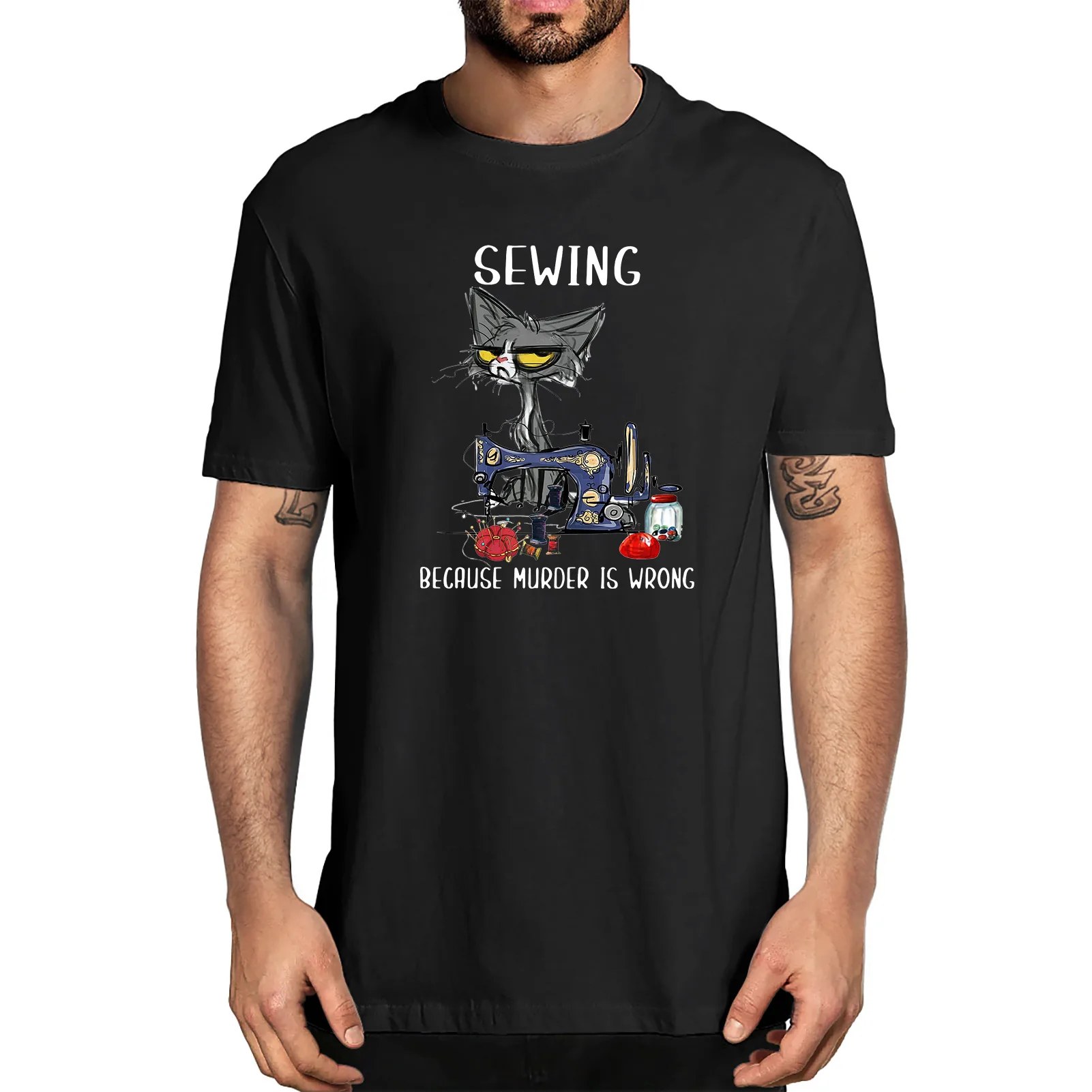 Unisex Fashion Angry Cat Sewing Because Murder Is Wrong Funny Cat Men's T-Shirt Streetwear Women Soft Tee
Unisex Fashion Angry Cat Sewing Because Murder Is Wrong Funny Cat Men's T-Shirt Streetwear Women Soft Tee
