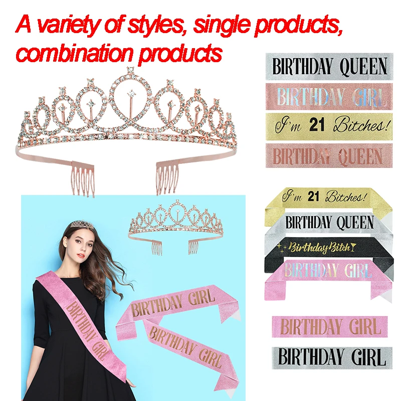 Bling Rhinestone Crystal Crown Shoulder Strap Satin Sash Set Girl Queens 21th Birthday Decoration Accessories For Party Supplies
Bling Rhinestone Crystal Crown Shoulder Strap Satin Sash Set Girl Queens 21th Birthday Decoration Accessories For Party Supplies