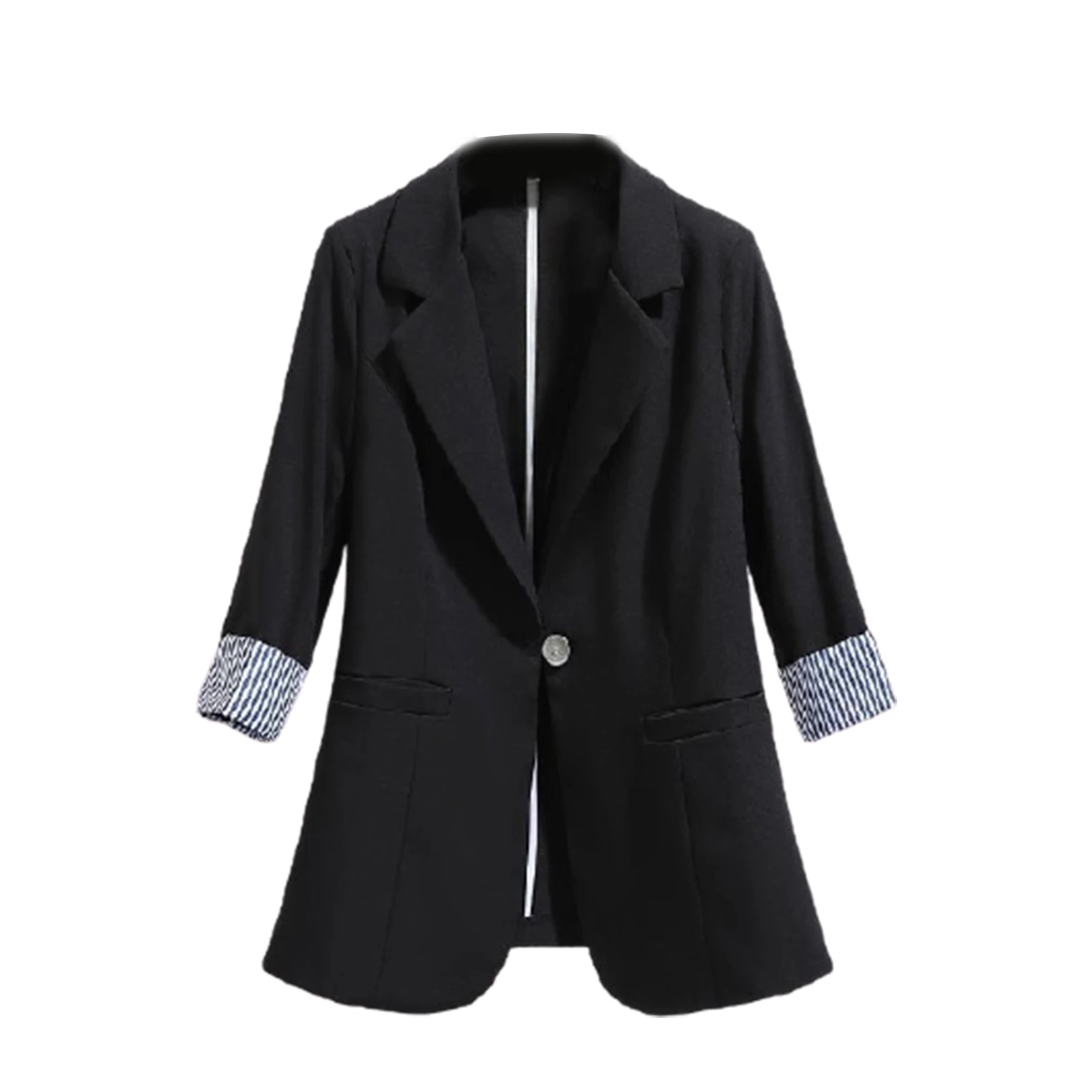 Women 3/4 Sleeve Lapel Button Slim Blazer Coat Striped Cuff Office Jacket for Spring Autumn Women's Casual Business Wear
Women 3/4 Sleeve Lapel Button Slim Blazer Coat Striped Cuff Office Jacket for Spring Autumn Women's Casual Business Wear