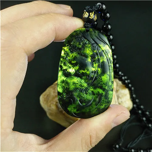 Ожерелье с подвеской из натурального черного и зеленого нефрита для мужчин 
Ожерелье с подвеской из натурального черного и зеленого нефрита для мужчин