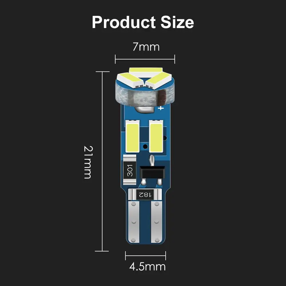 Автомобильный светодиодный светильник T5 W3W W1.2W 27 74 86 206 7SMD 4014 с 10 штуками, для освещения салона автомобиля, боковые клиновидные лампы, светодиодные лампы для приборной панели 12В.