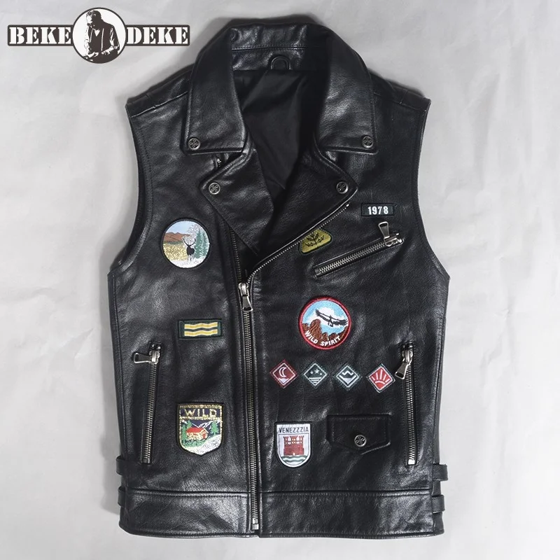 Personality Motorcycle Biker Genuine Leather Vests Men Zip Embroidery Cowhide Waistcoat Punk Style Mens Sleeveless Vest Jacket
Personality Motorcycle Biker Genuine Leather Vests Men Zip Embroidery Cowhide Waistcoat Punk Style Mens Sleeveless Vest Jacket