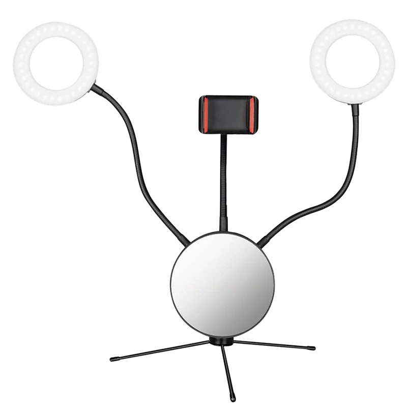 16cm LED Selfie Ring Light Double Ring Fill Light+Mobile Phone Bracket+Triple-cornered Bracket + 120 ° Rotating Mirror 
16cm LED Selfie Ring Light Double Ring Fill Light+Mobile Phone Bracket+Triple-cornered Bracket + 120 ° Rotating Mirror