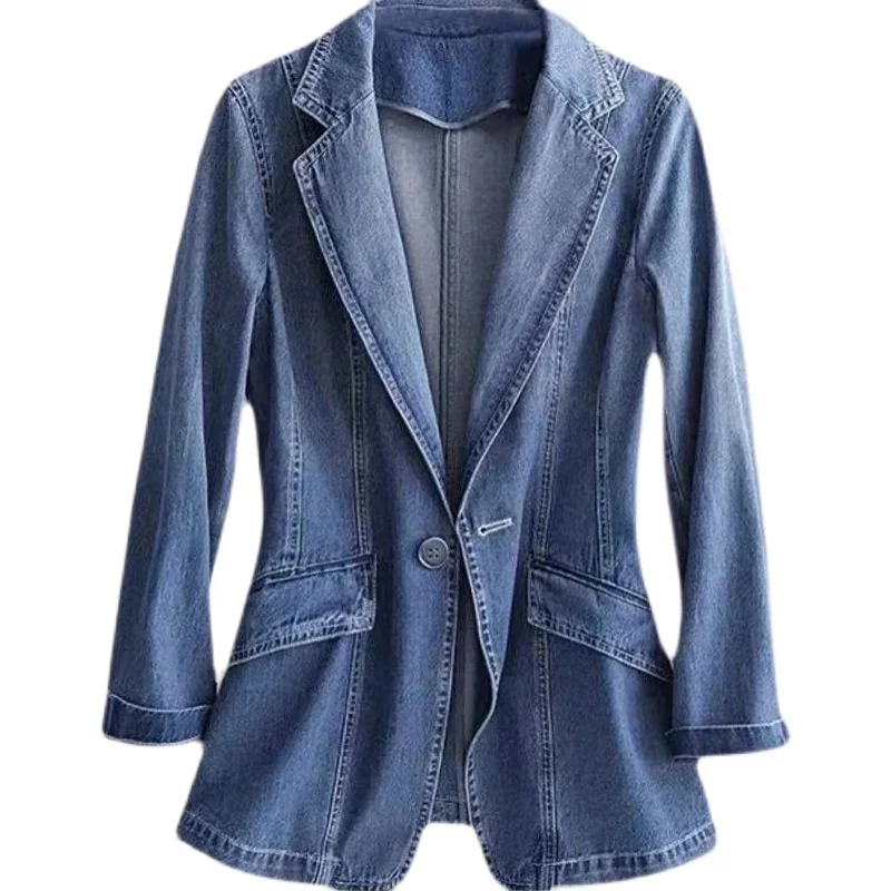 Jeans Blazer Jackets For Women Nice Spring Autumn Pop Korean Style Slim Blue Denim Suit Coats For Office Ladies e258 
Jeans Blazer Jackets For Women Nice Spring Autumn Pop Korean Style Slim Blue Denim Suit Coats For Office Ladies e258