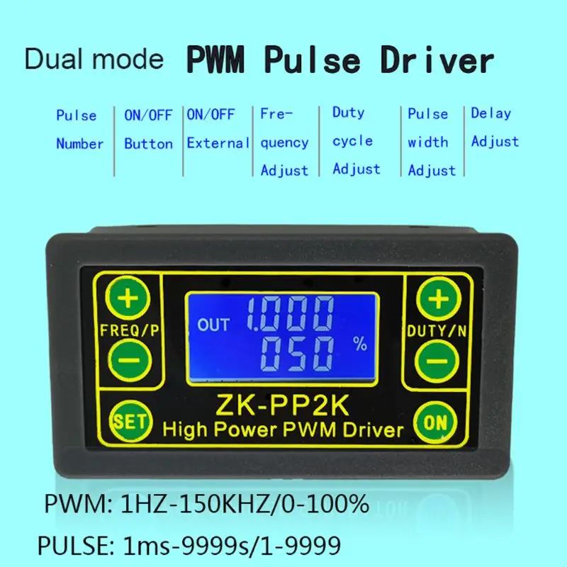 ZK-PP2K PWM DC Motor Speed Controller Frequency Duty Cycle Regulator Adjustable Switch LED Dimmer Digital Pulse Driver 2 Modes
ZK-PP2K PWM DC Motor Speed Controller Frequency Duty Cycle Regulator Adjustable Switch LED Dimmer Digital Pulse Driver 2 Modes