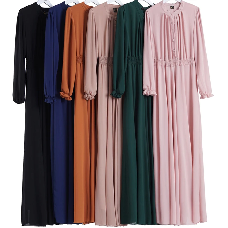 Women Lined Long Dress Fit and Flare Chiffon Smocked Waist Full Sleeve Buttoned Front Muslim Modesty Turkey Dubai Solid Color
Women Lined Long Dress Fit and Flare Chiffon Smocked Waist Full Sleeve Buttoned Front Muslim Modesty Turkey Dubai Solid Color