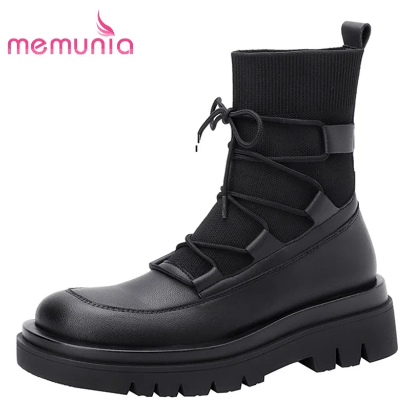 MEMUNIA Genuine Leather Boots Lace Up Fashion Ankle Boots Thick Heels Platform Female Boots Winter Hand Made Ladies Sock Boots
MEMUNIA Genuine Leather Boots Lace Up Fashion Ankle Boots Thick Heels Platform Female Boots Winter Hand Made Ladies Sock Boots