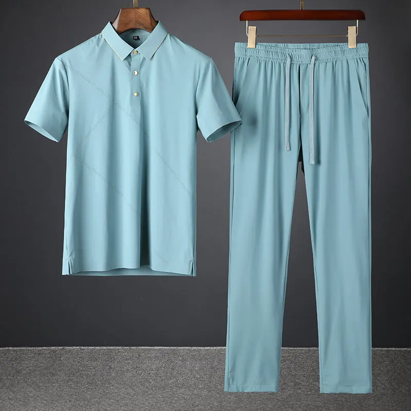 2021 summer ultra thin speed dry ice silk lapel short sleeve suit men's free ironing stretch silk smooth leisure sports two sets
2021 summer ultra thin speed dry ice silk lapel short sleeve suit men's free ironing stretch silk smooth leisure sports two sets