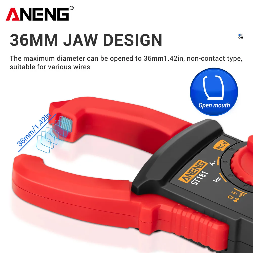 ANENG ST181 Digital Clamp Meter DC/AC Current 4000 Counts Multimeter Ammeter Voltage Tester Car Amp Hz Capacitance NCV Ohm Test
ANENG ST181 Digital Clamp Meter DC/AC Current 4000 Counts Multimeter Ammeter Voltage Tester Car Amp Hz Capacitance NCV Ohm Test