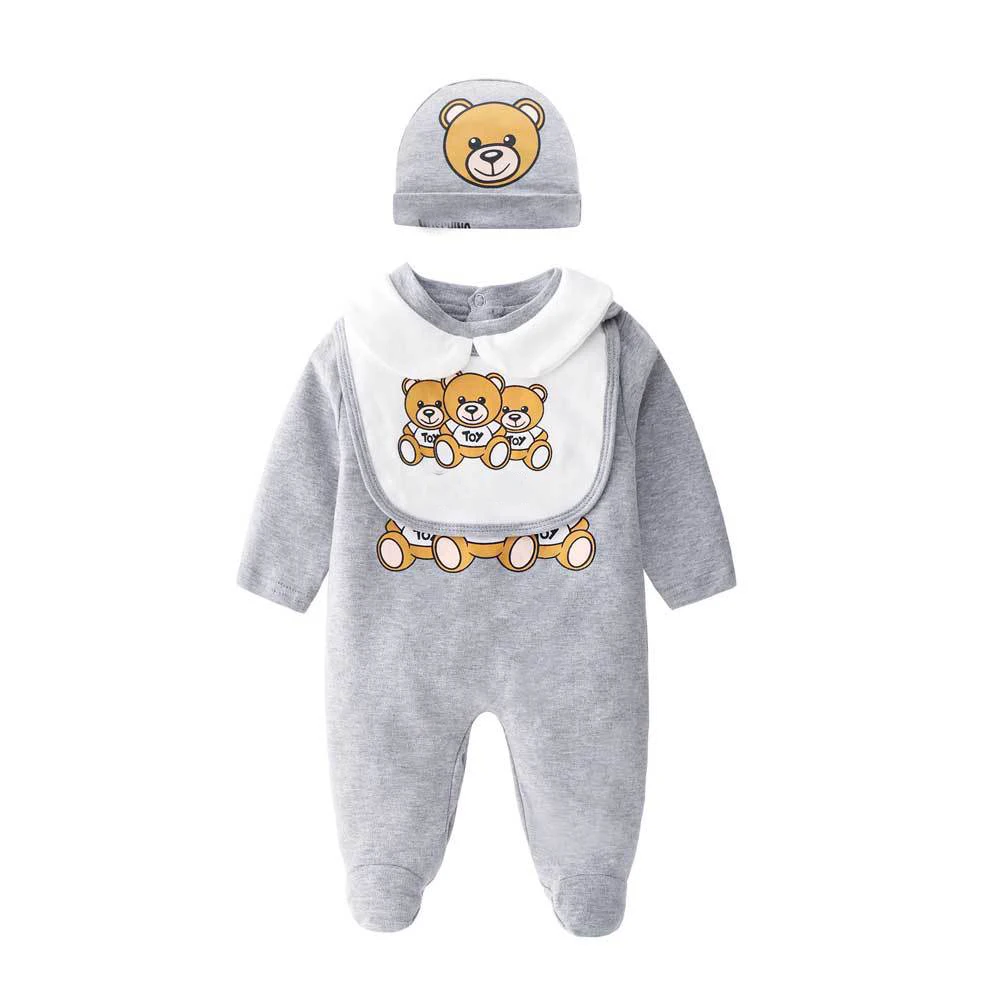 New spring fashion style newborn baby clothes cotton printed bear Brand Toddler baby boy girl romper hat and bib Set 0-24 months
New spring fashion style newborn baby clothes cotton printed bear Brand Toddler baby boy girl romper hat and bib Set 0-24 months