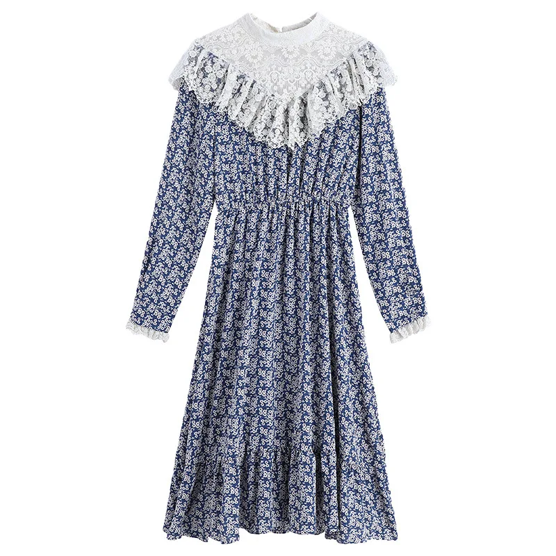 Lace Stitched Stand Collar Long Sleeve Floral Chiffon Dress Female Spring 2021 New Sweet Slim Waist Long Dress
Lace Stitched Stand Collar Long Sleeve Floral Chiffon Dress Female Spring 2021 New Sweet Slim Waist Long Dress