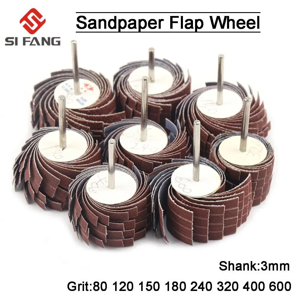 10Pcs Sanding Flap Wheel 3mm Shank Sanding Grinding Sand Paper Shutter Wheel for Dremel Rotary Tool Accessories 80-600 Grit
10Pcs Sanding Flap Wheel 3mm Shank Sanding Grinding Sand Paper Shutter Wheel for Dremel Rotary Tool Accessories 80-600 Grit