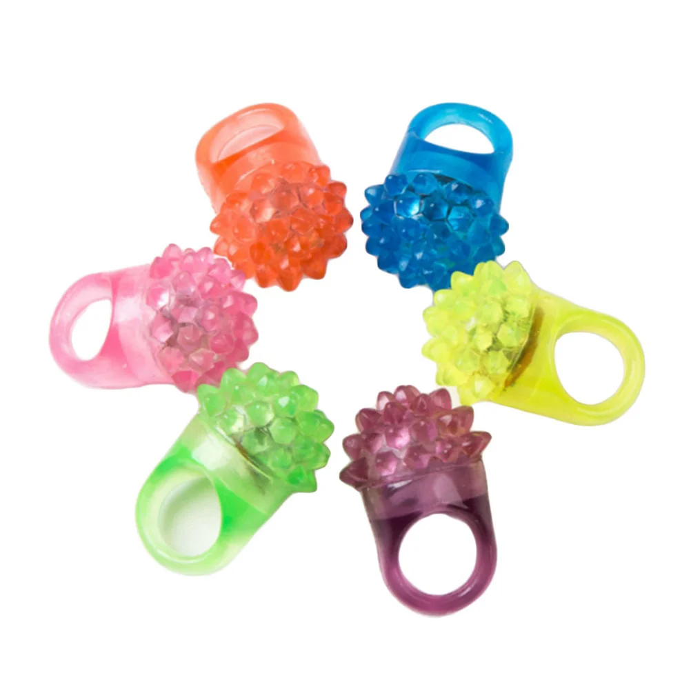 

100PC Glowing Strawberry Rings Light LED Fluorescent Ring Finger Light Jelly Bumpy Rings Flashing LED Bubble Rave