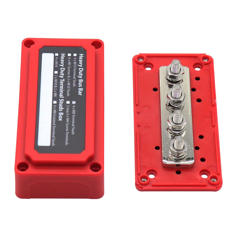 DC 48V 300A Bus Bar Box Board Heavy Duty Module Design High Current Busbar Car RV Cable Organizer Case With 4 X M8 Terminal Stud
DC 48V 300A Bus Bar Box Board Heavy Duty Module Design High Current Busbar Car RV Cable Organizer Case With 4 X M8 Terminal Stud