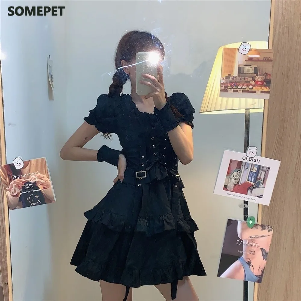 Women's Gothic Lolita Dress Goth Punk Gothic Harajuku Mall Goth Style Bandage Black Dress Puff Sleeve Dress Clothes
Women's Gothic Lolita Dress Goth Punk Gothic Harajuku Mall Goth Style Bandage Black Dress Puff Sleeve Dress Clothes