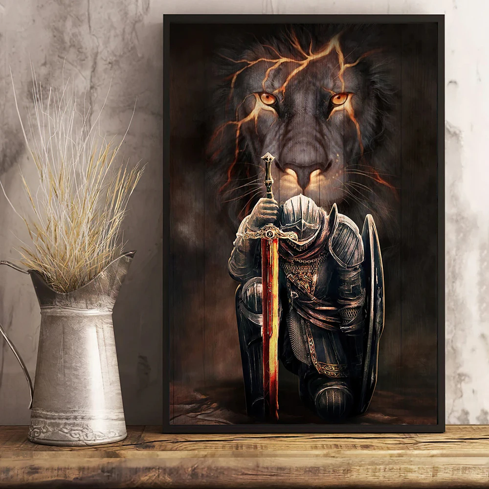 Плакат с изображением рыцаря христианского льва и доспехов веры Картина на