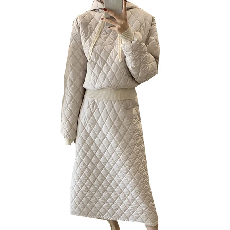 Autumn Winter Two-Piece Cotton Padded Quilted Hoodies Skirt Set Women Hooded Sweatshirt Pullovers With Long Skirts Suit Female
Autumn Winter Two-Piece Cotton Padded Quilted Hoodies Skirt Set Women Hooded Sweatshirt Pullovers With Long Skirts Suit Female