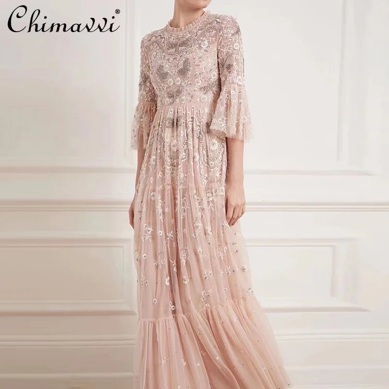 Fall 2021 Heavy Embroidered Diamond Flower Banquet Dresses for Women Court Style High Waist Slimming Elegant Maxi Dress
Fall 2021 Heavy Embroidered Diamond Flower Banquet Dresses for Women Court Style High Waist Slimming Elegant Maxi Dress