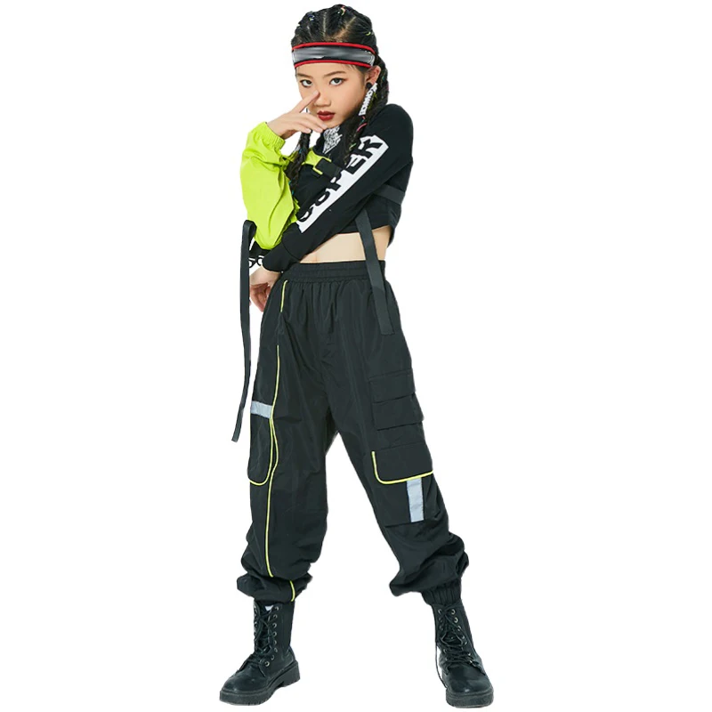 2021 Kids Hip Hop Costume Green Sleeves Tops Black Pants Girls Jazz Street Dance Outfit Modern Ballroom Practice Wear Child
2021 Kids Hip Hop Costume Green Sleeves Tops Black Pants Girls Jazz Street Dance Outfit Modern Ballroom Practice Wear Child