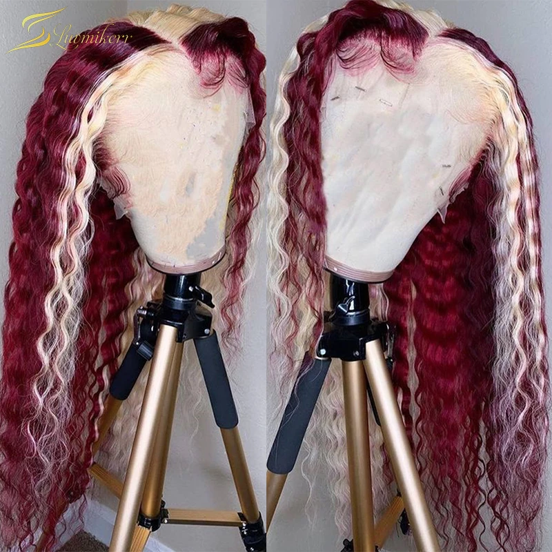 Ombre Red Bugundy 99j Blonde 613 Highlight Deep Wave Frontal Wig Full Colored Transparent HD Lace Front Human Hair Wig for Women
Ombre Red Bugundy 99j Blonde 613 Highlight Deep Wave Frontal Wig Full Colored Transparent HD Lace Front Human Hair Wig for Women