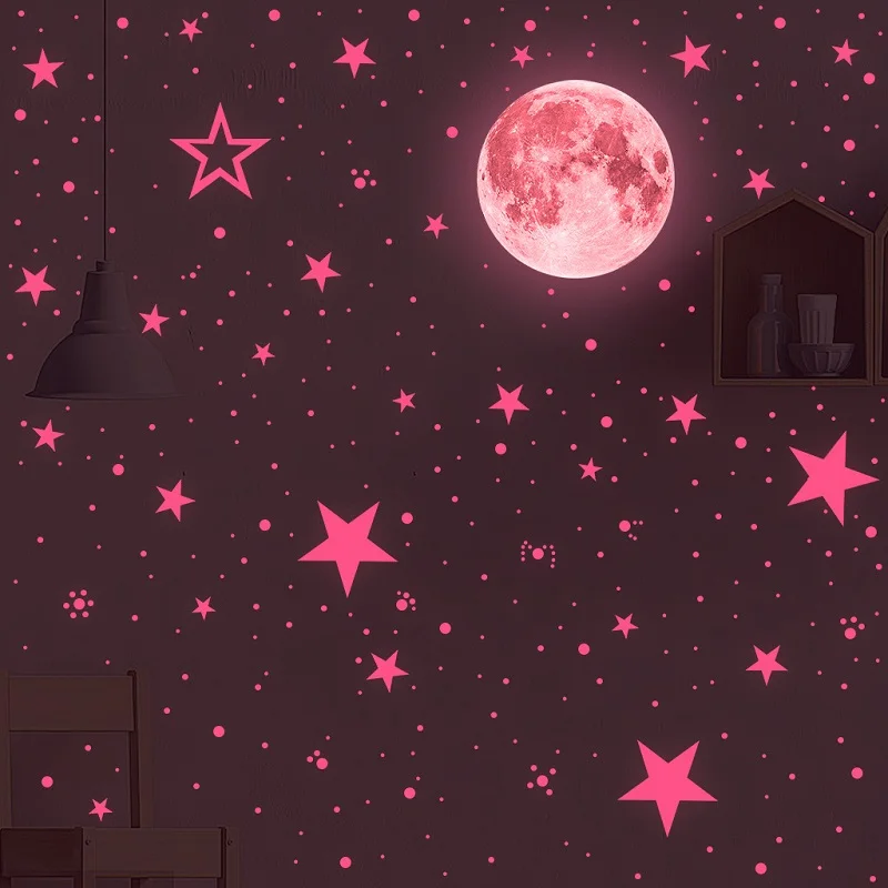 Светящиеся Настенные 3D наклейки в виде розовой Луны для детской комнаты домашний