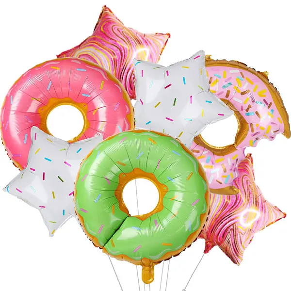 

7 PCS Big Donut And Agate Star Foil Balloon Large Mylar Doughnut Balloon Giant for Birthday Party Wedding Decoration Baby Shower