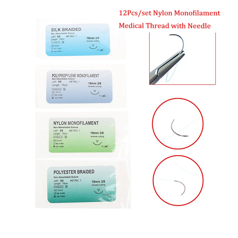12Pcs 5.0 Medical Needle Suture Nylon Monofilament Non-injured Suture Medical Thread Surgical Practice Kit
12Pcs 5.0 Medical Needle Suture Nylon Monofilament Non-injured Suture Medical Thread Surgical Practice Kit