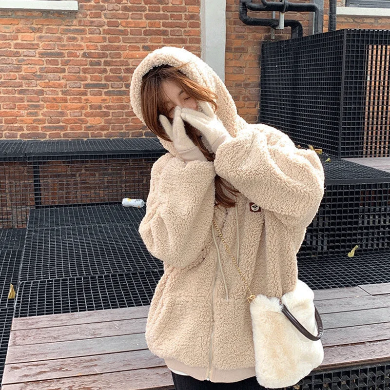 Casual Apricot Hoodie Oversize Zipper Purple Women Pullover Coat Fleece Fur Loose Long Sleeve Korean Style Ladies 2021 Winter
Casual Apricot Hoodie Oversize Zipper Purple Women Pullover Coat Fleece Fur Loose Long Sleeve Korean Style Ladies 2021 Winter