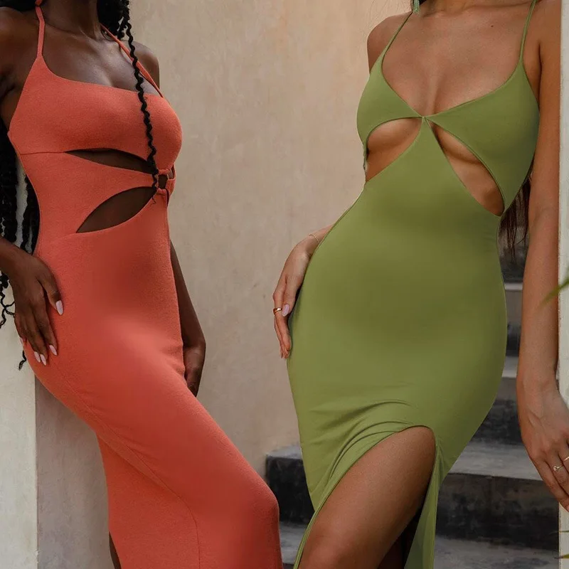 Europe and the United States 2021 summer new women's solid color sling split dress long skirt
Europe and the United States 2021 summer new women's solid color sling split dress long skirt
