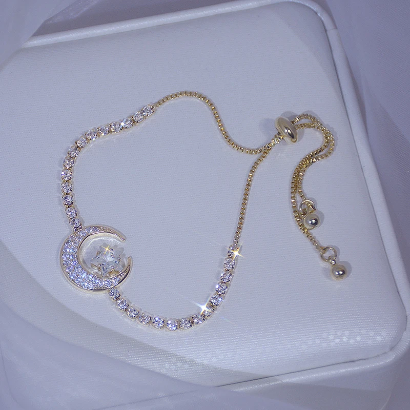 Korean Trendy Temperament Moon Star Women Bracelet Charm Adjustable AAA Bling Zircon CZ Feminia Brasselet Jewelry Accessories
Korean Trendy Temperament Moon Star Women Bracelet Charm Adjustable AAA Bling Zircon CZ Feminia Brasselet Jewelry Accessories