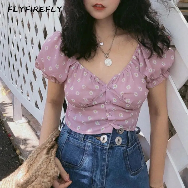 Vintage blouse women sexy floral tops streetwear korean style women shirt ruffle blouse elegant puff sleeve top pink crop tops
Vintage blouse women sexy floral tops streetwear korean style women shirt ruffle blouse elegant puff sleeve top pink crop tops