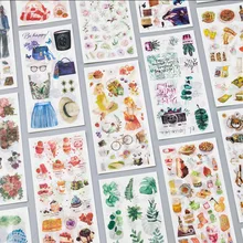 3 Sheets/pack Vintage Stickers Journey Food Flowers Decorative Washi Stickers Scrapbooking Label Diary Stationery Album Stickers