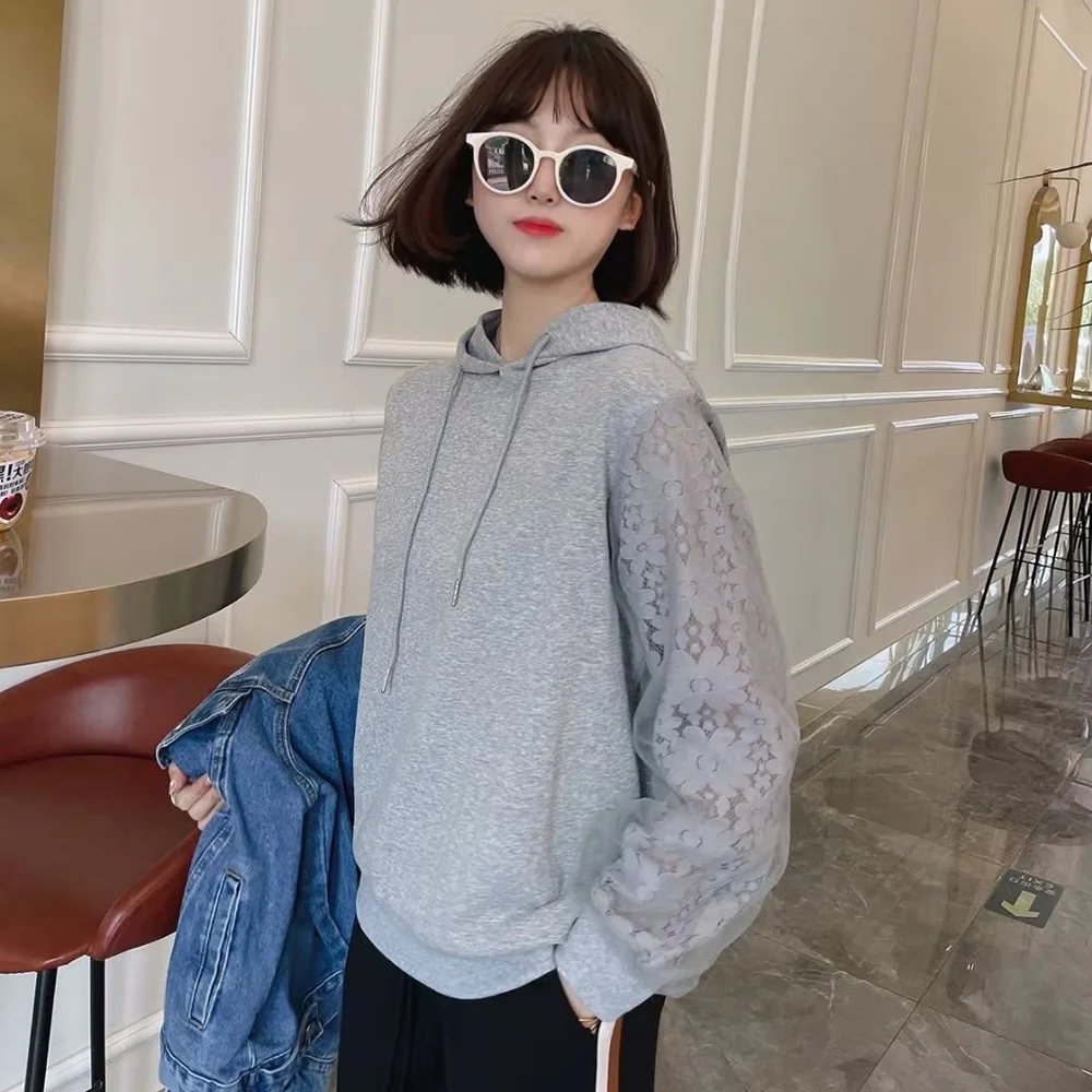 Autumn New 2021 Solid Color Casual Womens Hoodie Lace Splicing Hooded Pullover Long Sleeve Korean Fashion Loose Tops
Autumn New 2021 Solid Color Casual Womens Hoodie Lace Splicing Hooded Pullover Long Sleeve Korean Fashion Loose Tops