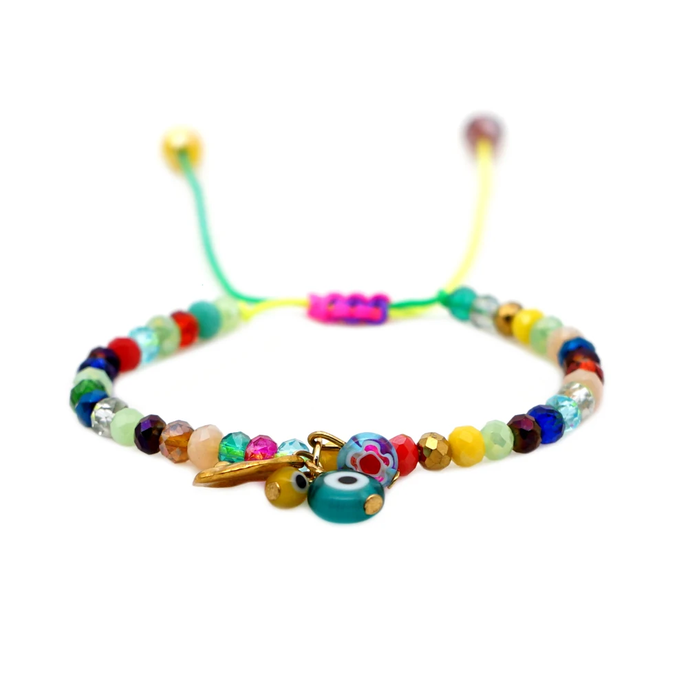 GO2BOHO Rainbow Macrame Bracelet Gift Evil Eye Pearl Bracelets For Women Boho Jewelry Crystal Colorful Beads Handmade Femme | Украшения и