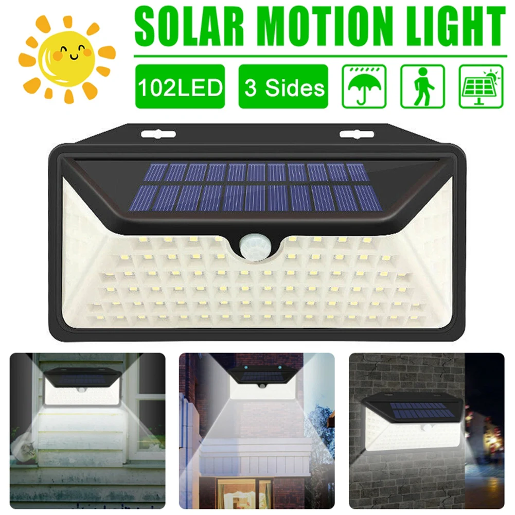 Outdoor Lighting Solar Motion Sensor Light 102 LED Bulb Solar Power Lamp Waterproof Security Street Lights for Garden Decoration
Outdoor Lighting Solar Motion Sensor Light 102 LED Bulb Solar Power Lamp Waterproof Security Street Lights for Garden Decoration
