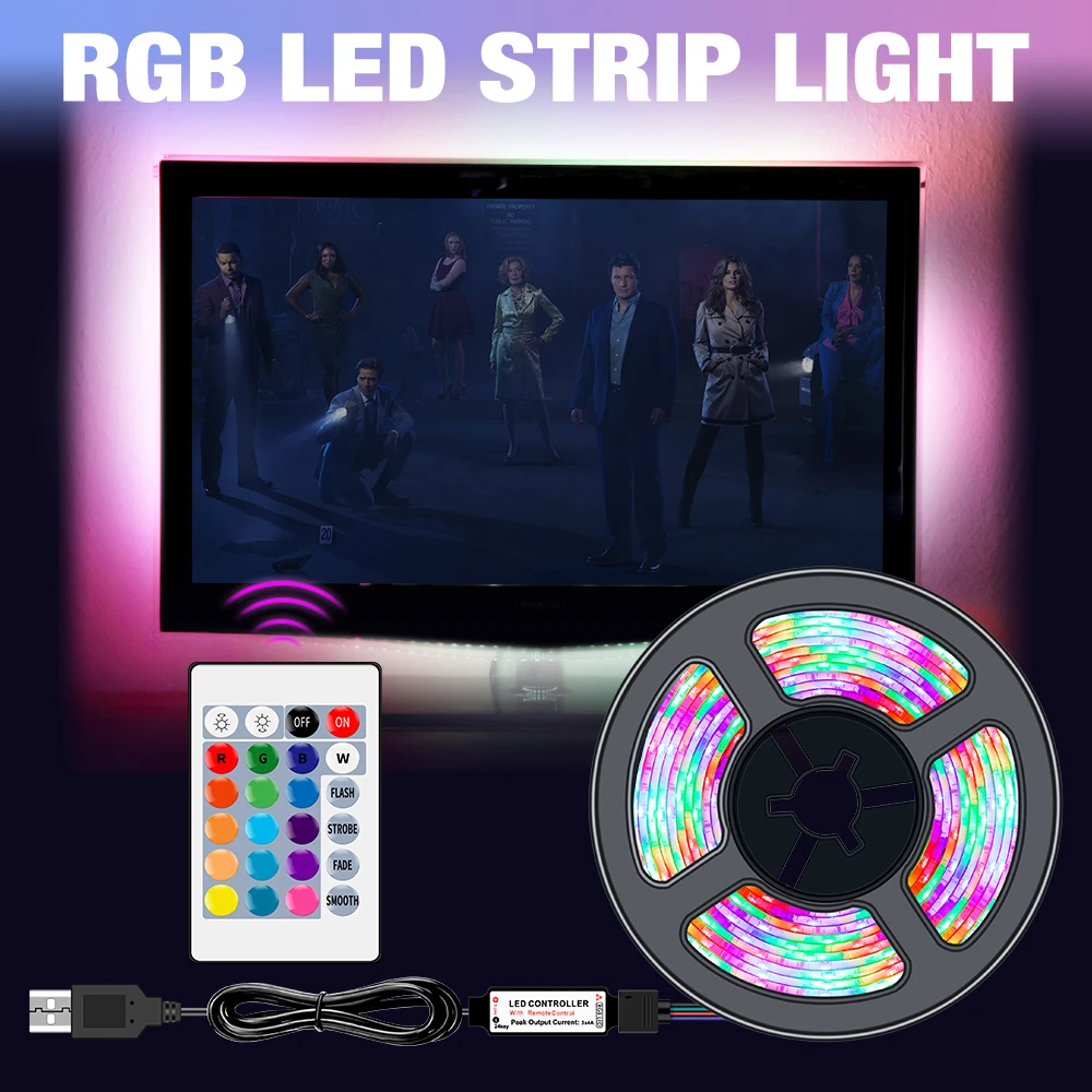 Светодиодная лента SMD2835 RGB с USB гибкая неоновая LED полоска для телевизора 50 см 1 м 2 3