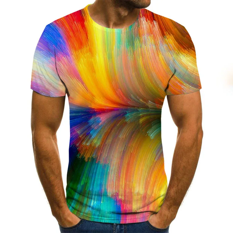 Color painting spray paint 3D print Tshirts summer short-sleeved T-shirts men women casual slim round neck t-shirt | Мужская одежда