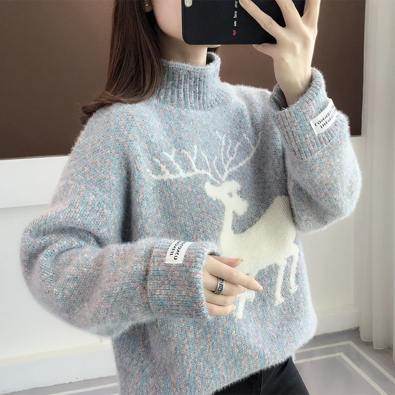 Cartoon Sika Deer Chenille Turtleneck Sweater Women's Autumn and Winter 2021 New Loose Long-sleeved Knitted Pullover
Cartoon Sika Deer Chenille Turtleneck Sweater Women's Autumn and Winter 2021 New Loose Long-sleeved Knitted Pullover