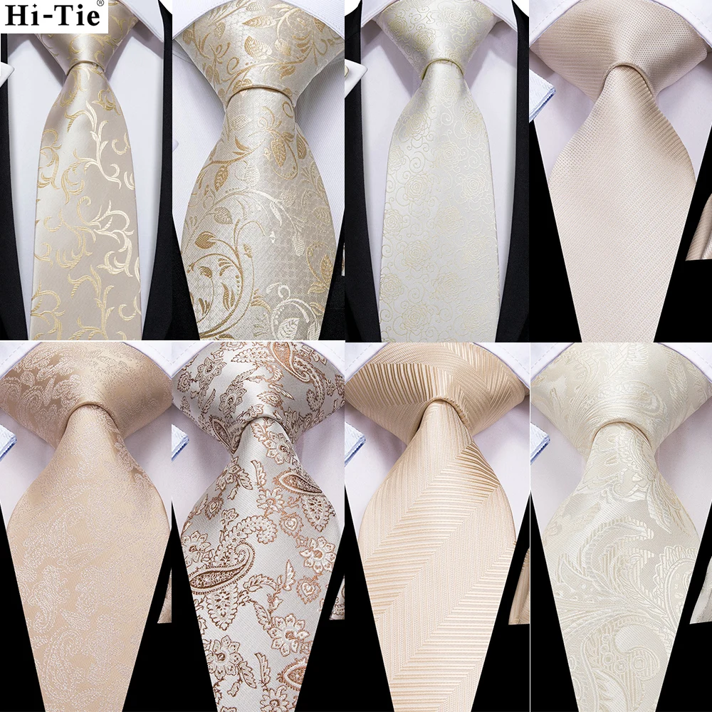 Hi-Tie Цвет Шампань бежевый цветочный однотонный Шелковый Свадебный галстук для